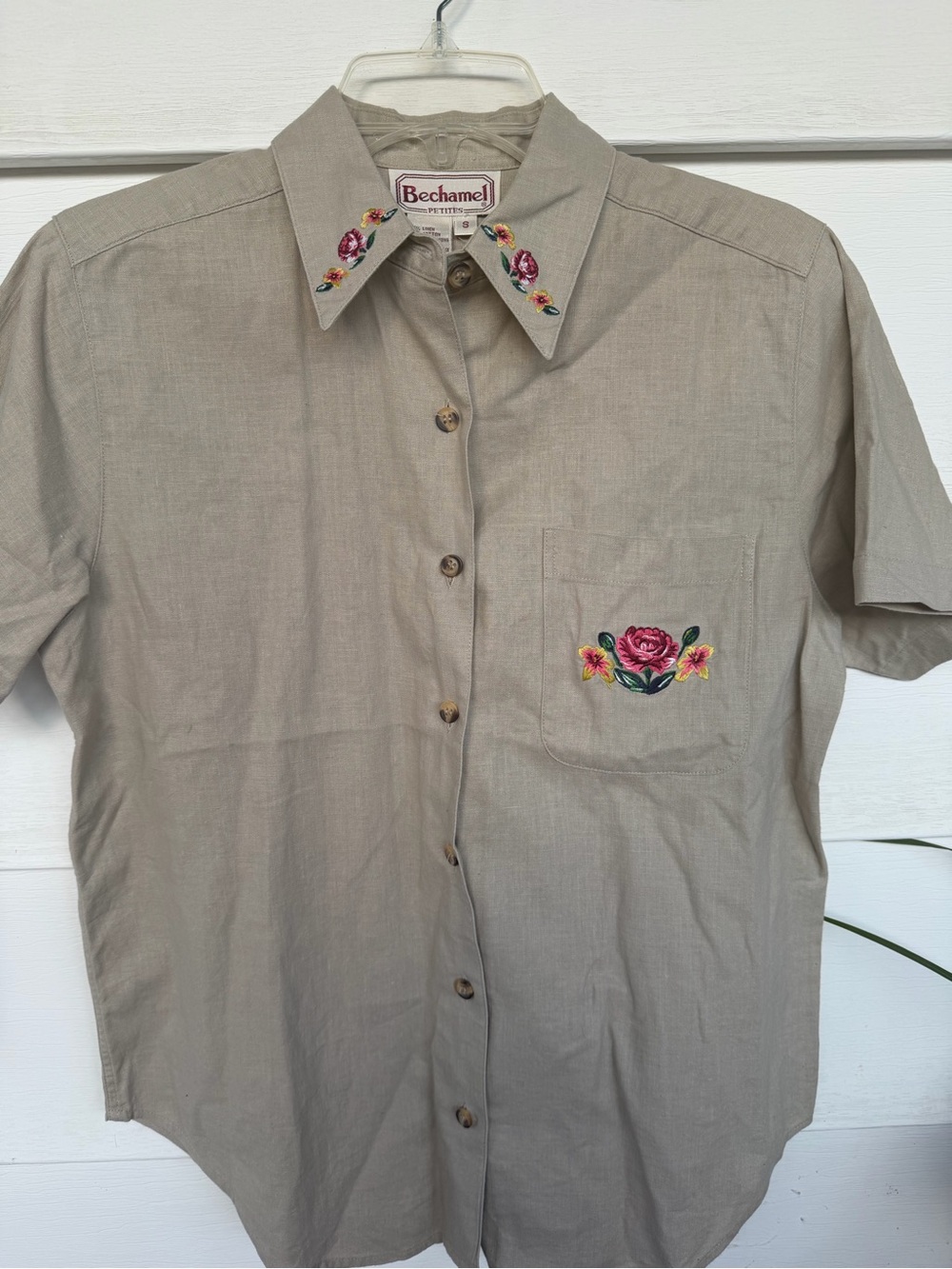 Bechamel Retro Petites Linen Blend Floral Embroidered Vintage Blouse - Small